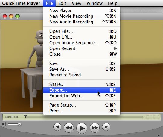 Screenshot of File Menu highlighting Export