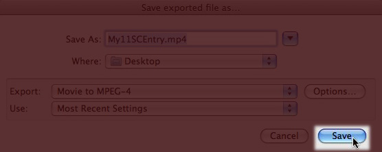 Screenshot of QuickTime Export Save Button